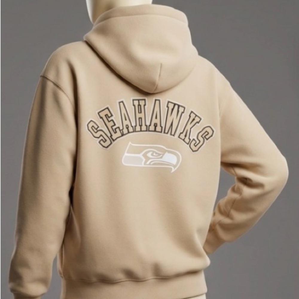 SEAHAWKS Beige Hooded Zipper Sweatshirt with Embroidered Team Logo